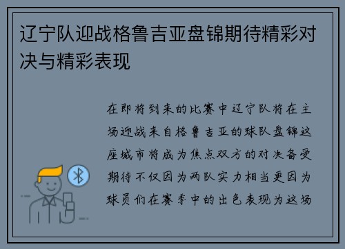 辽宁队迎战格鲁吉亚盘锦期待精彩对决与精彩表现