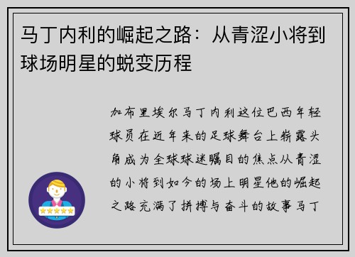马丁内利的崛起之路：从青涩小将到球场明星的蜕变历程